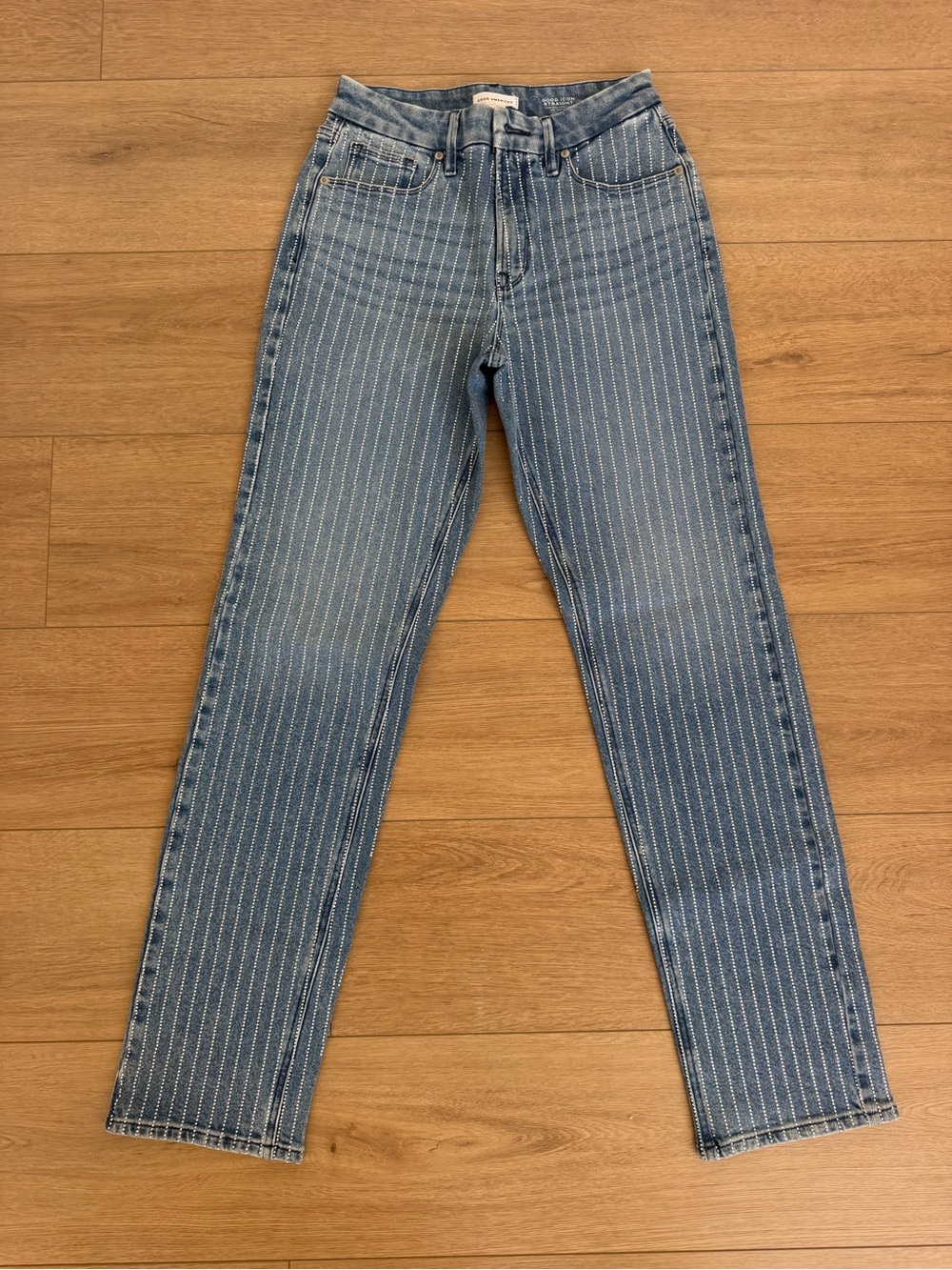 Good American Good Icon Blue Pinstripe Jeans